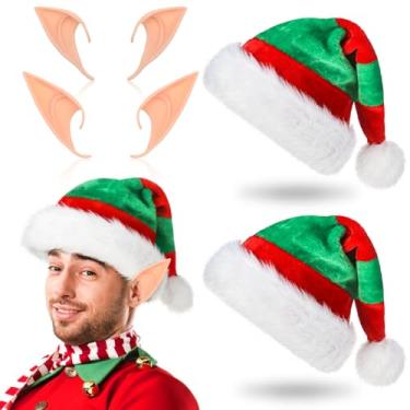 Imagem de Hillban 4 peças de chapéus de elfo de Natal e orelhas de elfo, fantasias de gnomo de elfo de Natal, acessórios para festa de Natal, vermelho, verde e cor da pele, tamanho �nico