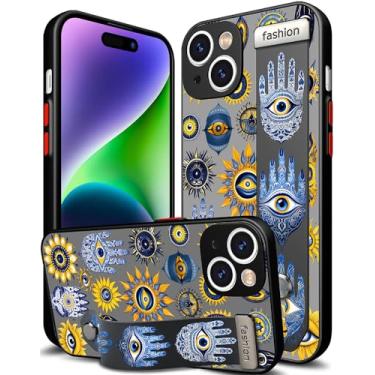 Imagem de Cisland Capa compatível com iPhone 15 fofa com alça de suporte, capa de silicone de designer para mulheres, meninas, olhos, símbolo, ícone, mágico, símbolo