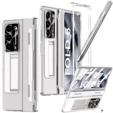 Imagem de YQODSZ Capa para Samsung Galaxy Z Fold 6 com suporte para caneta S e Stylus, Z Fold 6 5g capa transparente transparente com proteção de dobradiça, protetor de tela com suporte, capa protetora para Z