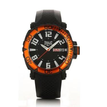Imagem de Relógio Pulso Everlast Masculino Aço Silicone E184, Preto+Laranja