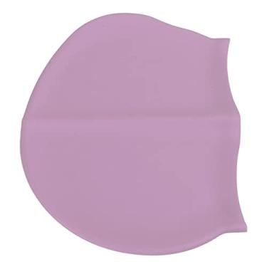 Imagem de Touca de natação, touca de banho de silicone à prova d'água capa de cabeça de natação profissional cabelo longo com tampões de ouvido com proteção de orelha (rosa roxo)