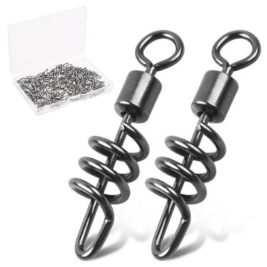 Imagem de SILANON Saca-rolhas de pesca giratórias, 50 peças de aço inoxidável, espiral, giratórias, tambor, rolantes, com clipes rápidos, água salgada, água doce, conectores de linha de iscas de pesca 2/0-8#