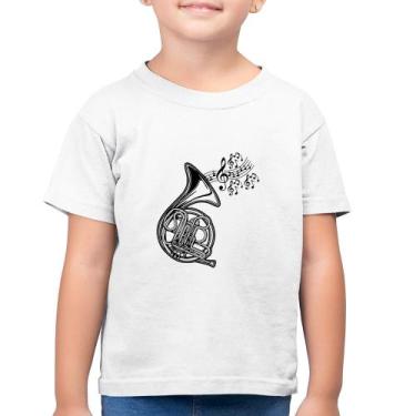 Imagem de Camiseta Algodão Infantil Trompa Notas Musicais - Foca na Moda, Branco
