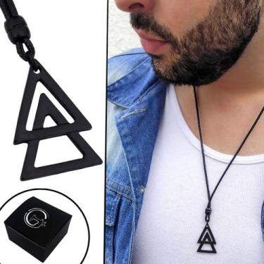 Imagem de Colar de Couro Ajustável Tradicional 2 triangulos All Black - GRANADO 