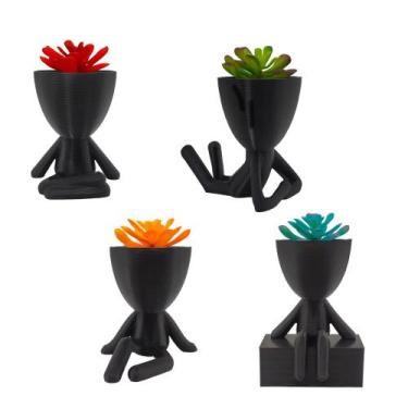 Imagem de 4 Plantas Artificiais + 4 Vasos Bob Plant - Decoração Sala - Marxgreg3