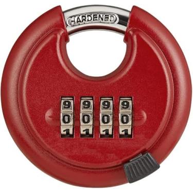 Imagem de Guliffen Fechadura de combinação, cadeado de disco com 4 combinações digitais, trava de disco para unidade de armazenamento, trailer (vermelho)..