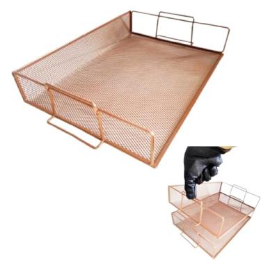 Imagem de Caixa de Correspondência Organizador de Mesa Bandeja Metal Empilhável Rose Gold