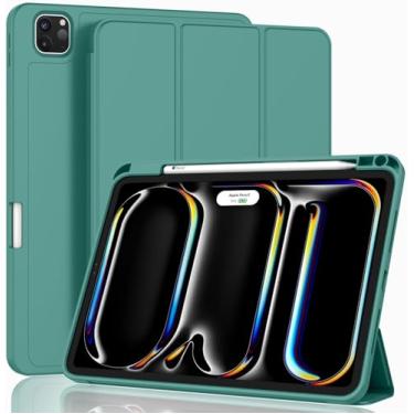 Imagem de Capa Case PREMIUM Anti Impacto com função sleep e suporte para Apple Pencil - compatível com iPad Pro 13 Polegadas 2024 M4 (Verde Escuro)