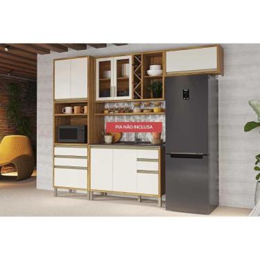 Imagem de Kit de Cozinha Completa 5 Peças Tempranillo (2Aéreos+1Balcão+1TorreQuente+1Complemento) C5P76 Amendoa/Off White - Ronipa