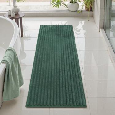 Imagem de Uphome Tapete de corredor de banheiro, tapete de banho longo verde com revestimento de borracha, antiderrapante, macio, lavável na máquina, absorvente, secagem rápida, tapete de banheiro para