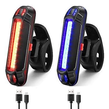 Imagem de YUERWOVER Luz traseira de bicicleta, ultra brilhante, pacote com 2, lâmpada de segurança LED recarregável por USB, pisca-pisca de aviso, à prova d'água, refletor de estrada de 5 modos (vermelho +