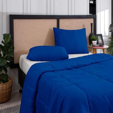 Imagem de Kit Edredom Casal Queen 3 Peças Margarida Cama Box Azul