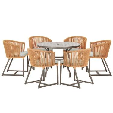 Imagem de Mesa com 6 Cadeiras de Jantar Roma 120cm e Noronha em Alumínio Marrom 