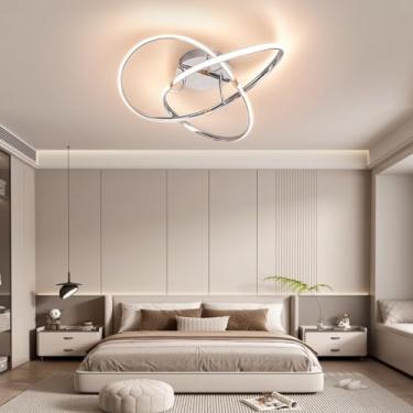 Imagem de App+Remoto escurecimento moderno Led Luzes do lustre do teto para sala de estar Decoração do quarto da cama Dia520mm 40w AC110-240V lampara techo levou lustres luminária (Cromado)