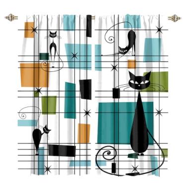 Imagem de Cortinas blecaute modernas de gato preto de meados do século, abstrato, arco-íris, colorido, geométrico, impressão, losango, tratamentos de janela, bolso para varão, cortinas blackout com isolamento