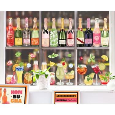 Imagem de FUNKIFY 4 folhas de vidro de vinho e garrafa adesivos de janela aquarela coquetel bebidas alcoólicas reutilizáveis decalques de janela para verão, casa, restaurante, bar, festa suprimentos
