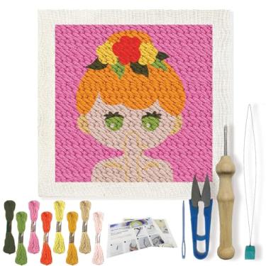 Imagem de FREEBLOSS Kit de agulhas de perfuração DIY Little Girl Punch Needle Embroidery Wall Hanging Painting Punch Needle Kit para iniciantes Poke bordado decoração de quarto já emoldurado 24 x 24 cm
