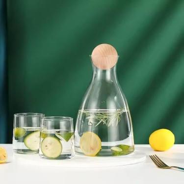 Imagem de Jarra de vidro com Tampa de Bambu 1,7 Litros Kit 6 Copos de Vidro 280m