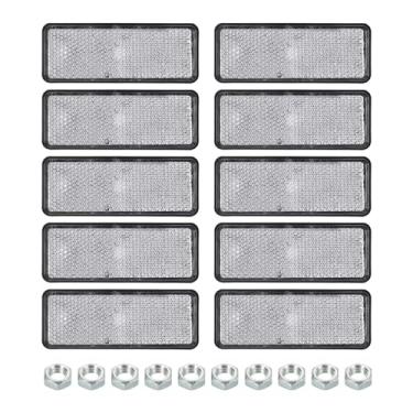 Imagem de PATIKIL Refletores traseiros retangulares, 10 peças refletor de advertência refletor de segurança plástico universal para motocicleta com suporte de parafuso M5 para carro, motocicleta, reboque
