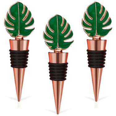 Imagem de 3 peças de luxo folhas de palmeira casamento aniversário de vinho lembrancinhas de festa verão praia chá de noiva presentes de devolução lembranças, rolhas de bebidas, férias, aniversário, luau