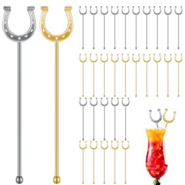 Imagem de Sunnychicc Misturadores de plástico Derby Drink Swizzle Sticks para coquetéis, café, reutilizáveis, em forma de U, misturadores de bebidas em forma de ferradura para café, bebida, festa, bar