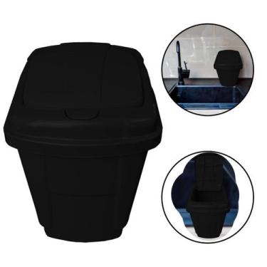 Imagem de Lixeira de Pia Cesto de Lixo 7,5L Preta Plástica Click Cozinha Tampa M
