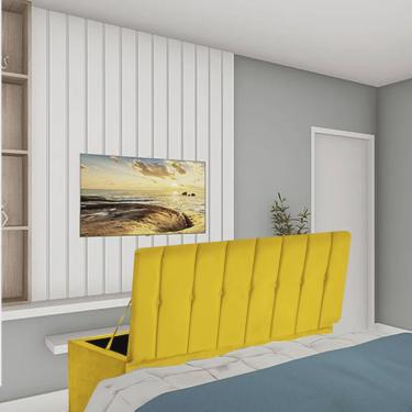 Imagem de Calçadeira Recamier Baú Kiara 195cm King Size Para Quarto Box Suede Amarelo - Ahz Móveis