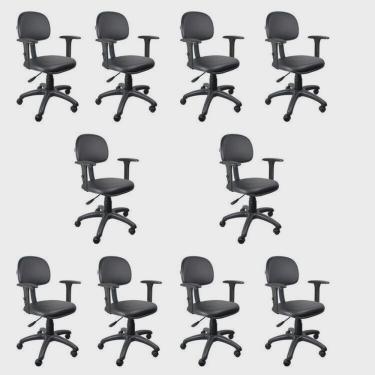 Imagem de Kit 10 Unidades Cadeira Escritório Secretária Giratória com Braço Regulável em Couro