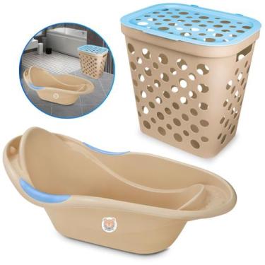 Imagem de Kit Banho Baby Bebê Infantil Menina Menino Banheira 20L Cesto de Roupa