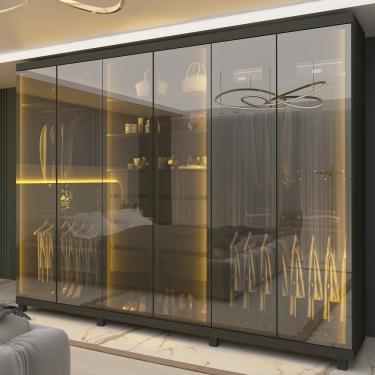 Imagem de Guarda Roupa Casal com Vidro Reflecta LED 6 Portas com Pés em MDF Absolut New Gelius