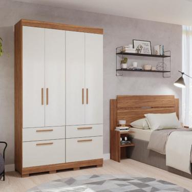 Imagem de Guarda Roupa Solteiro com Pés 4 Portas 4 Gavetas 100MDF Porto Panan