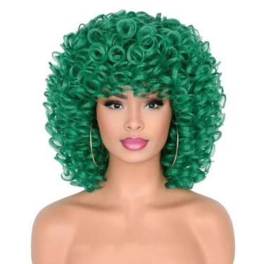 Imagem de QITAQOTA Peruca Pixie Cut Perucas Para Mulheres Peruca Curta E Encaracolada Bob Peruca Sem Cola Afro Rosa Encaracolada Funmi Perucas Com Franja 12 Polegadas (Cor Verde)
