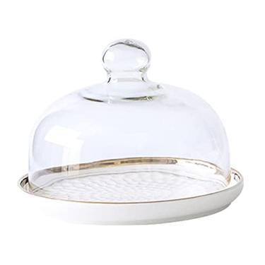 Imagem de RVGOJHYF Suportes de bolo de cerâmica para exibição de bolo, suporte alto, cobertura de vidro transparente, restaurante, hotel, festa, loja de sobremesa, prato de frutas, suportes de sobremesa
