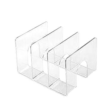 Imagem de Organizador de secretária em PET transparente, organizador vertical de prateleiras, 3 compartimentos, organizador multiusos para revistas, pastas, blocos de notas, etc. (GREY)