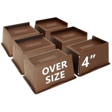 Imagem de HANIHUA Pacote com 6 peças de elevação para cama de 10 cm marrom escuro resistente, peças de elevação para móveis grandes, elevadores de cama para mesa, sofá, dormitório solteiro GG, sofá, mesa