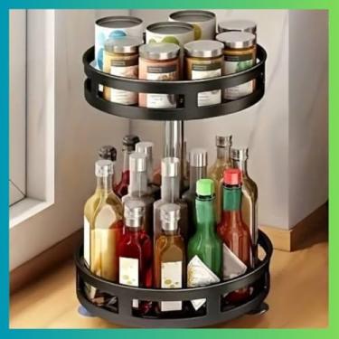 Imagem de ORGANIZADOR MULTIUSO GIRATÓRIO 360° 2 NÍVEIS ALTURA REGULÁVEL DESIGN MODERNO E RESISTENTE COZINHA BANHEIRO SALA ESCRITÓRIO