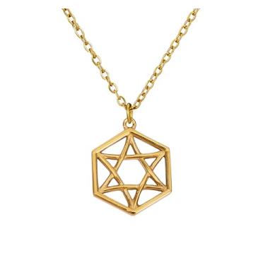 Imagem de Colar com símbolo da paz banhado a ouro 14K com pingente de aço inoxidável da estrela de Davi - joia judaica inter-religiosa para homens e mulheres, Small, Metal, Sem Pedra Preciosa