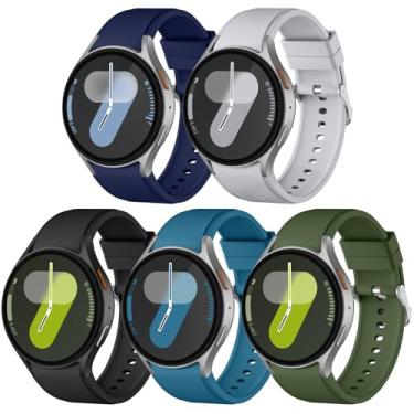 Imagem de Lenrao Pulseira esportiva para Samsung Galaxy Watch 7 de 40 mm e 44 mm de 20 mm para Galaxy Watch 6/5/4/Galaxy Watch 4 Classic masculina e feminina, pacote com 5