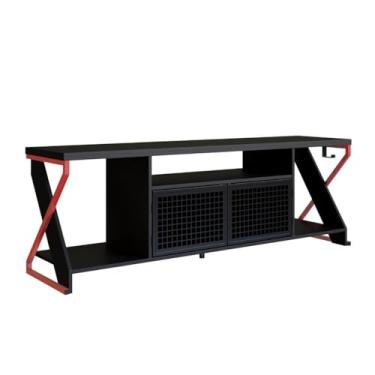 Imagem de Rack Gamer Estilo Industrial para Tv até 60" com Iluminação em Led RGB P1033 Vermelho/Preto