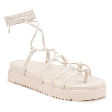 Imagem de Sandalia Gladiadora Papete  Rasteira de Amarrar - RM, Marfim, 39