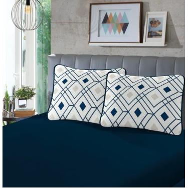 Imagem de Kit Lençol de Malha + Fronha - MFF Enxovais, Azul Marinho, Casal Padrã