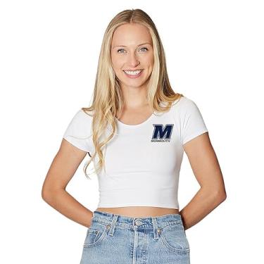 Imagem de Lojobands Camiseta cropped feminina Tailgate College Fitted Crop Top tamanho único (Monmouth Hawks - Branco)