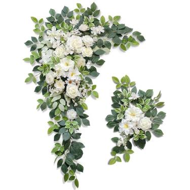 Imagem de Odouzy Pacote com 2 decorações de arco de casamento flores artificiais penduradas florais para casamento, placa de boas-vindas, pano de fundo, arco de balão, festa em casa, cerimônia de noiva
