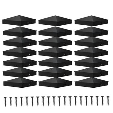 Imagem de 36 peças pretas 10 x 10 cm (reais 8,9 cm x 8,9 cm) tampas de poste de cerca de pirâmide de alumínio, capas de poste foscas pretas servem para postes de madeira nominal 4x4 para postes de madeira de