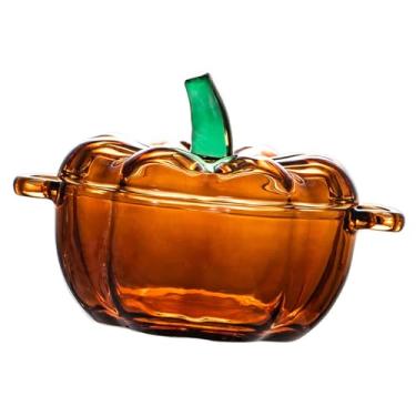 Imagem de Fenteer Prato de vidro para doces com tampa, organizador de potes de doces, tigela de abóbora, pote de biscoitos para festa, mesa de centro, casamento, mesa, Laranja