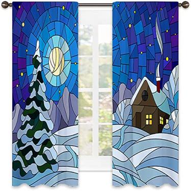 Imagem de Cortina blackout abstrata, imagem geométrica colorida fractal, tecido impermeável, cortinas blackout com absorção de som para decoração de sala de jantar/festa, L 132 x C 163 centímetros