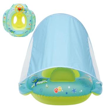 Imagem de Boia para Piscina de Bebé - Flutuador para Piscina com Assento para Criança - Brinquedo de Banho com Proteção Solar e Volante para Crianças 1-4 Anos
