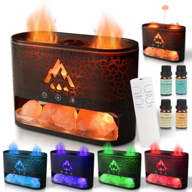 Imagem de BOHOFAM Difusor de aroma de sal do Himalaia e umidificador de ar com 2 modos de névoa de chama/água-viva, difusor de óleo essencial com 6 mudanças de luzes para casa, 4 óleos essenciais - misterioso