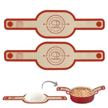 Imagem de PLAPITATE Forro de silicone para forno holandês, antiaderente e fácil de limpar, reutilizável, oval de silicone para pão, fácil de transferir pão de fermento - conjunto com 2 vermelhos