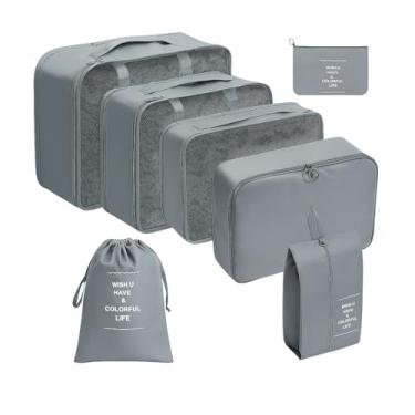 Imagem de Organizador Viagem Kit 7 Peças - Necessaire para Bagagem Malas Roupas Bolsa Cosméticos Higiene - Dobrável Impermeável Multiuso Feminina Masculina Unissex Grande Compacto Prático (CINZA)